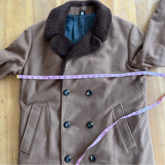 Vintage Caramel Tan Double Breasted Fur Collar Pea Coat Alpaca Fur Lined 2X - Picture 13 of 16